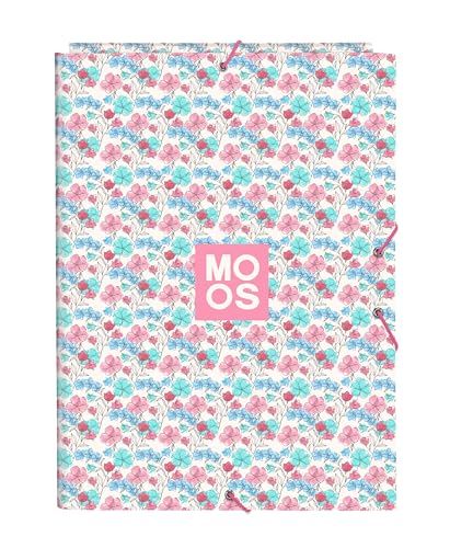 MOOS FLORES - Folio-Ordner mit 3 Klappen, ideal für Kinder verschiedener Altersgruppen, bequem und vielseitig, Qualität und Widerstandsfähigkeit, 26 x 36,5 cm, mehrfarbig, bunt, Estándar, Lässig