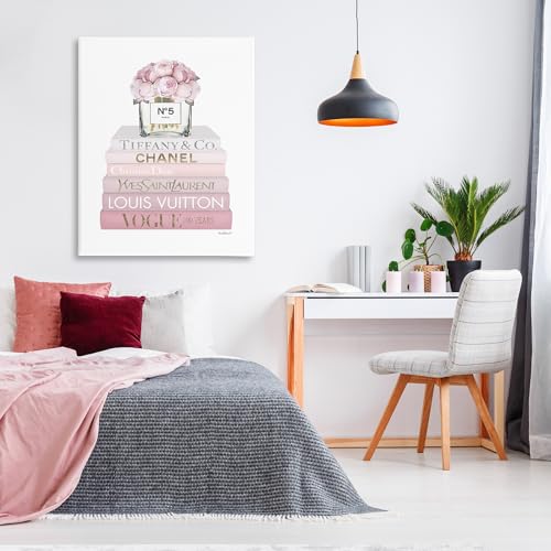 Image of Pink Rose Bouquet Bookstack Floral, 36 x 48 Inch Canvas Wall Art | Stupell Industries . By Amanda Greenwood . Ready to hang . Elegant gift for home decor . Made in USA
