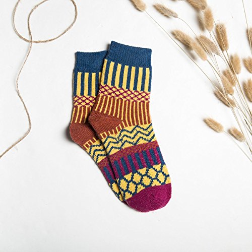Image of JOYCA & CO. 3-5 Pairs Womens Multicolor Fashion Warm Wool Cotton Thick Winter Crew Socks