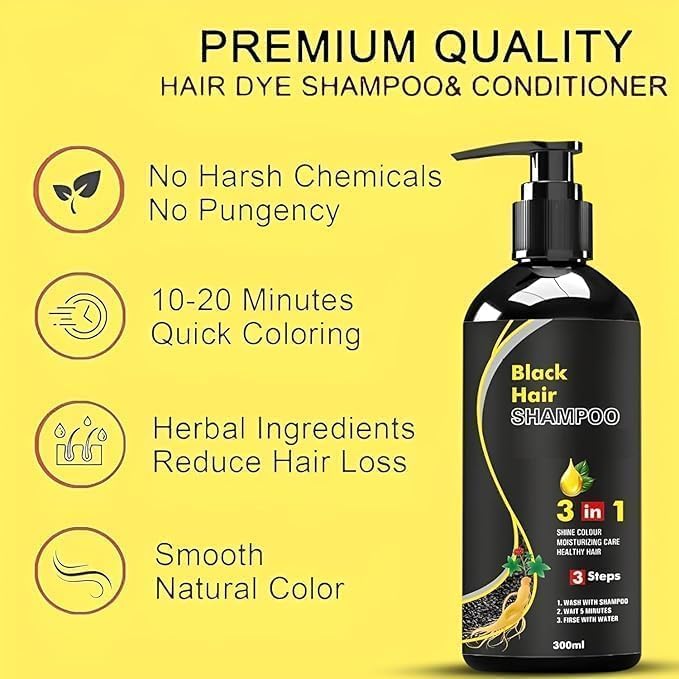 Black Hair Dye Shampoo 3 in 1 - 300ml - Image 2