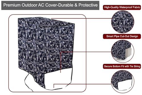 Image of The Furnishing Tree 1 Ton Split AC Cover for Indoor and Outdoor Units Self Pattern Blue