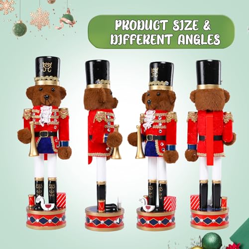 WONDER GARDEN Christmas nutcrackers, 15 Inch Nutcracker Christmas Decor, Wooden Bear Trumpeter Solider Nutcracker Figures Ornaments, Nutcrackers Christmas Decorations for Shelves and Tables Decor
