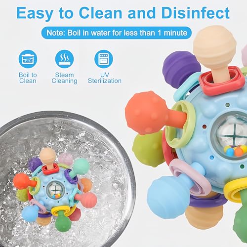 Image of Brand Conquer Silicone Baby Teether Ball Toy, BPA-Free Sensory Teething Toy for 3+ Months, Soft Chewable Textured Teether with Rattle, Colorful Grasping &Development Toy for Infants and Toddlers(Blue)
