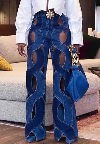 NRTHYE Criss Cross Hollow Out Jeans for Women Casual Straight Leg Denim Pants Streetwear2