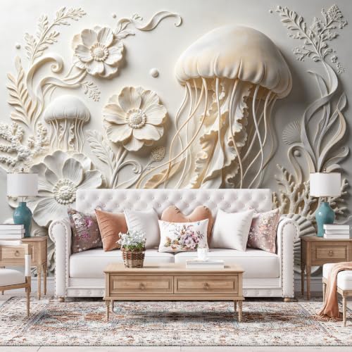 Papel adhesivo mural 3D lavable y removible con relieve marino de 60x120 cm 3