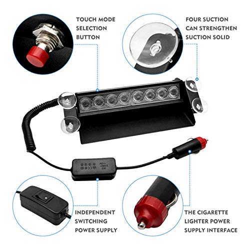 MASO K02015 Luce stroboscopica di emergenza 8 LED luce lampeggiante blu 3 modalità di lampeggiamento per auto, camion, caravan, polizia