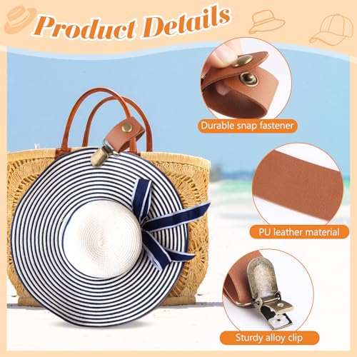 10pcs Sun Hat Clip,Portable PU Leather Clips for Holding Cap on Bag,Travel Hat Clip for Purse,Backpack,Luggage,Glasses,Scarves,Outdoor Travel Accessory,10Colors3