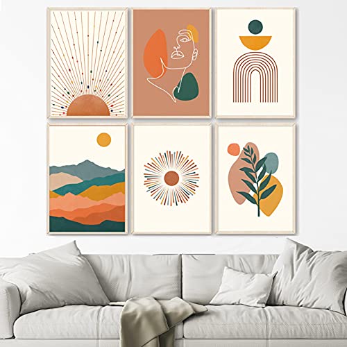 Toile géométrique montagne soleil tableau abstrait haute définition 30x50cm pour salon