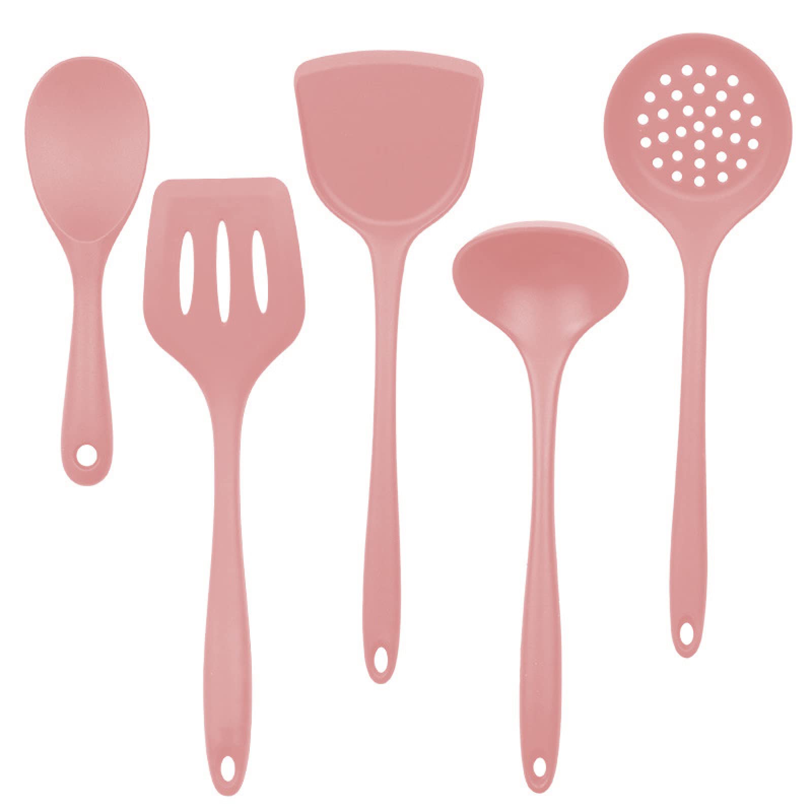 GTHTUHFD Cooking Spatulas And Spoons,Spoon Setcooking Utensils Set Silicone Kitchenware Non Sticky Cooking Tool Spatula Shovel Soup Cookware Utensil 5Pcs Set,Pink