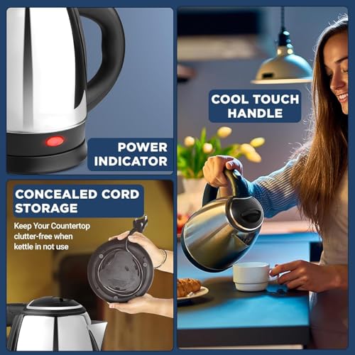Image of FRESHOME Electric Kettle 1.8 Litre I 3X Protection - Dry Boil, Auto Shut Off, Overheat I 1350 Watt I Super Fast Boiling I Stainless Steel I 360 Power Base I 1 Year Warranty
