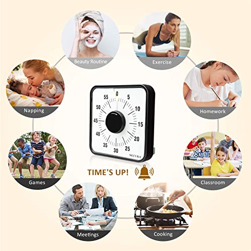 Secura 60-Minute Visual Countdown Timer, 7.5-Inch Oversize Classroom Visual Timer For Kids And Adults, Durable Mechanical Kitchen Timer Clock With Magnetic Backing (Purple) #TOP6