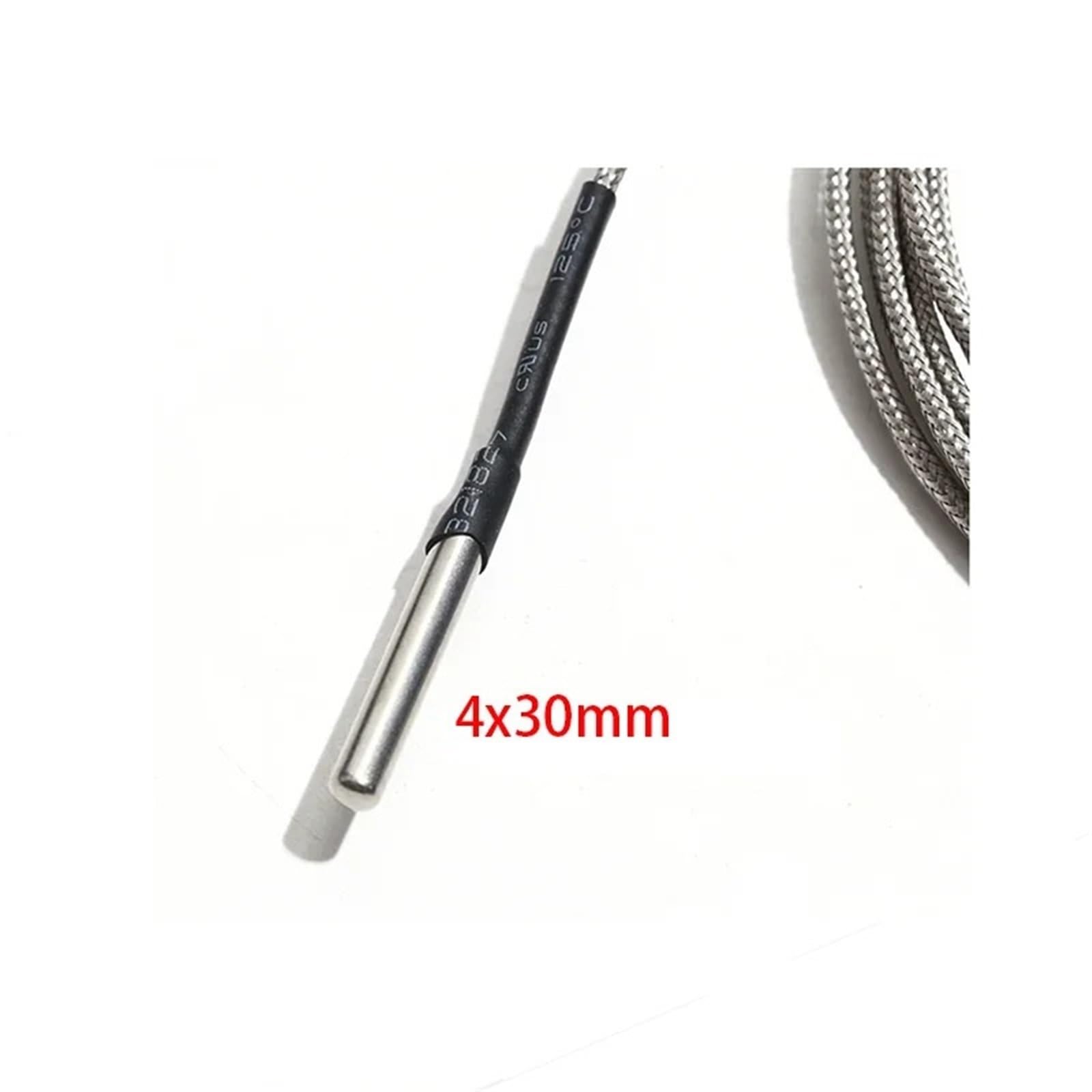 Sensor de temperatura tipo K, J, PT100, sonda de acero inoxidable de 4 x 30 mm, cable PTFE blindado de 1-5 m (PT100, cable de 5 m)