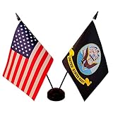 America & Navy Twin Desk Flag, U.S. Navy and American Table Flag, 8 x 5 Inches American & Navy Milit