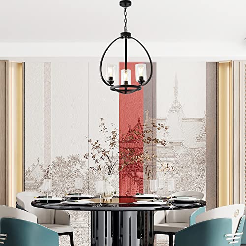 Xilicon Black Classic Foyer Chandelier 3 Light Farmhouse Pendant Lighting Chandelier Light Fixtures Ceiling Hanging with Square Cage Shades Fixtures for Kitchen Dining Room Entryway by Xilicon by XILICON - Used condition - Image 6