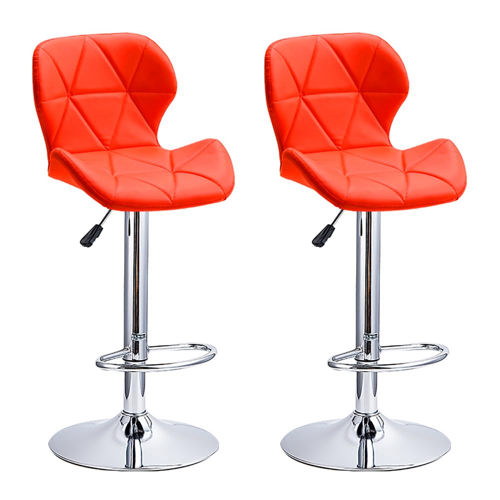 MUMOO BEAR Height Adjustable Bar Stools PU Faux Leather Padded Swivel Barstools Modern Counter Height Chairs with Backrest and Footrest for Pub Kitchen Counter (Orange, 2)