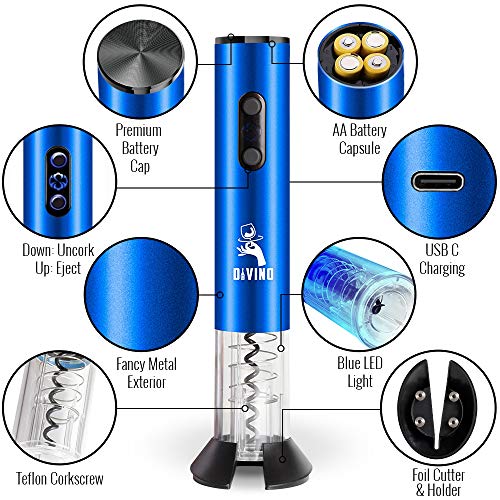 Rechargeable Electric Wine Opener Set – Automatic Wine Opener Electric Corkscrew, Rechargeable Wine Opener & Cordless Electric Wine Bottle Opener W/Foil Cutter, Vacuum Stopper & Aerator, Wine Gift Set #TOP4