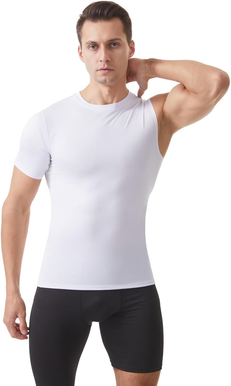 Fashion Compression Shirts for Men 1/2 Single Arm Short Sleeve Athletic Base Layer T Shirt for Workout Basketball - Image 4
