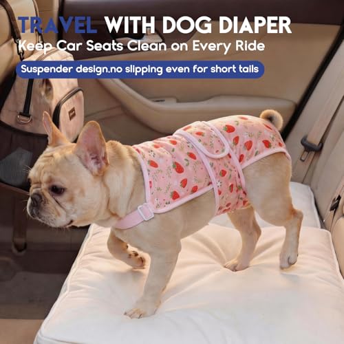 Image of ASENKU 2 Pack Female Dog Diapers with Suspenders, Reusable Washable Puppy Panties for Small Dogs, Leak-Proof Pet Underwear for Heat Cycle & Period