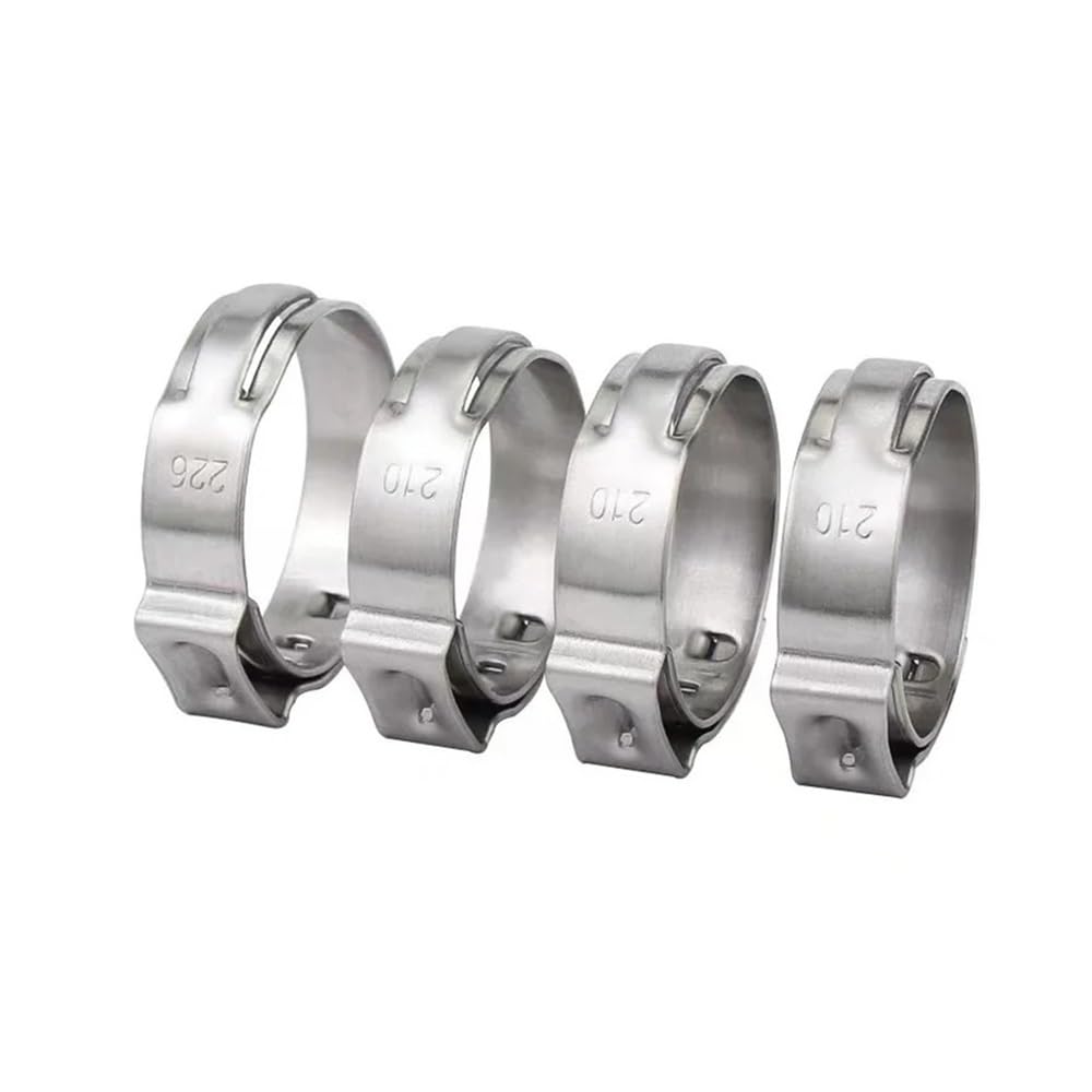 Ruxyoie One Color 10Pcs 304 Stainless Steel Quick-Install Ear-Type Single Ear Non-Perforated Hose Clamps Clip(13.7-16.2Mm)