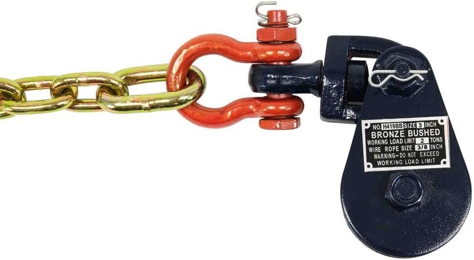 Mytee Products 8 Point Roll Back Tie Down Kit w/ 2 Ton Snatch Block Chain and 4 Pcs Tire Skates for Tow Truck