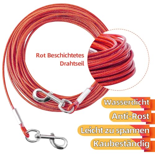 Mi Metty Tie-Out Leinen für Hunde,3m Kausichere Hundeleinen,Tie Out Cables Hofleine Für mittlere bis große Hunde(Rot,10ft-3M)