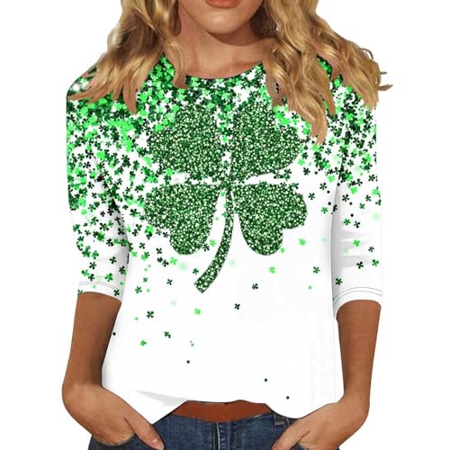 Genérico Camiseta con Trébol Cuello Redondo y Estampado de Trébol Ropa para Festival Irlandés Camiseta de San Patricio para Mujer con Manga 3/4