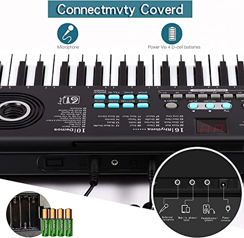 61 Key Keyboard Piano, Electric Piano Keyboard with Built-in Dual Speakers, External Microphone & Power Adapter – Portable Electronic Digital Piano for Beginners & Christmas Gift – Black - Les Beatles, Paul McCartney, John Lennon, RIngo Starr, George Harrison 61 Key Keyboard Piano, Electric Piano Keyboard with Built-in Dual Speakers, External Microphone & Power Adapter - Portable Electronic Digital Piano for Beginners & Christmas Gift - Black – Image 6