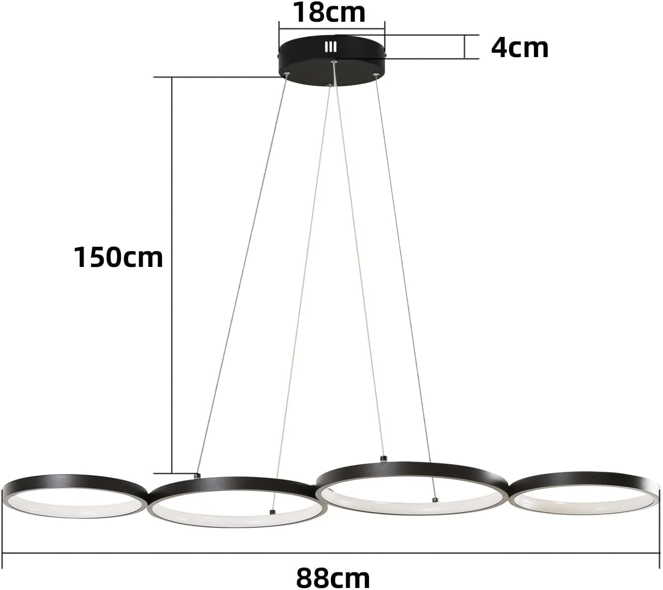 GBLY LED Pendelleuchte Esstisch Hängelampe 88CM Schwarz Hängend Lampe | Modern 4 Ring Hängeleuchte Design Esszimmerlampe 54W Dimmbar Esstischlampe Fernbedienung Pendellampe Wohnzimmer Schlafzimmer