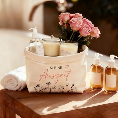 Dercylele Geschenkkorb-Kleine Auszeit Entspannung Geschenk für Frauen,Geschenkkorb aus Baumwolle und Leinen,Wellness Geschenke für Frauen (Kleine Auszeit)