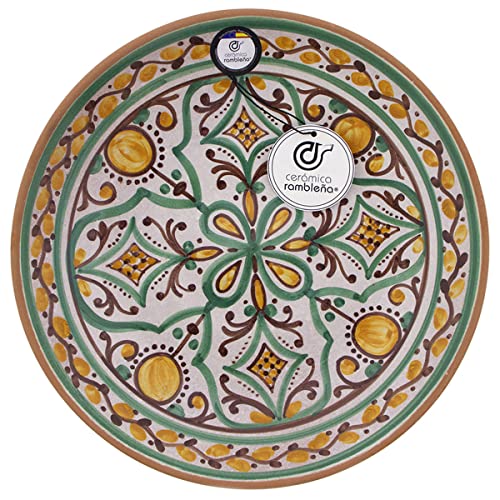 CERÁMICA RAMBLEÑA | Plato decorativo pared | Plato de barro | Modelo D47 | 100% Hecho a mano | 27x27x4.5 cm