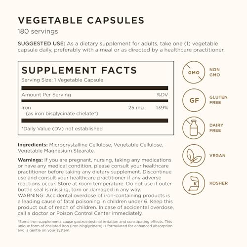 Solgar Gentle Iron, 180 Vegetable Capsules, Red Blood Cell Supplement - image 2