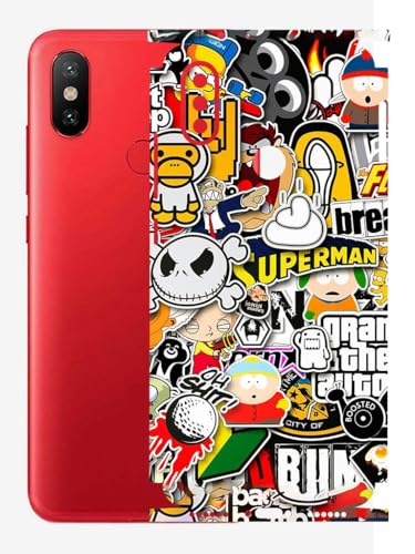 Image of AtOdds - Full Body Back Screen Guard Protector Film - Lamination Wrap Skin Sticker Compatible with Xiaomi Mi A2 | Scratchproof Matte Finish (Design - Sticker Bomb)