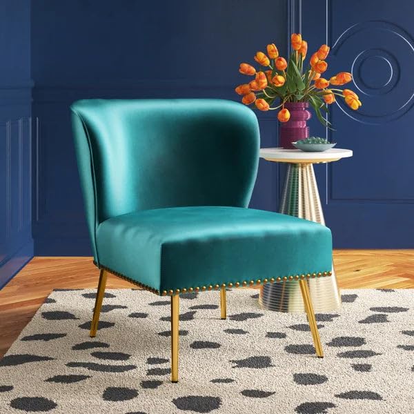 Image of Lakdi The Furniture Co Modern Velvet Lounge Chair for Home & Living Room with Solid Wood Frame & Golden Metal Legs | Upholstered Accent Chair | 5 Years Warranty | Free Assembly