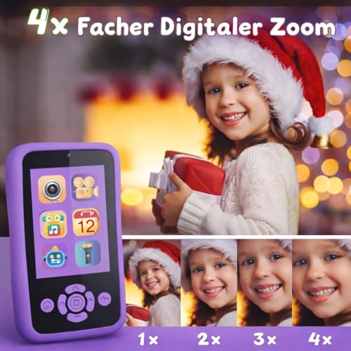 Image of Brand Conquer Kids Mobile with Digital Camera 2.4 inch IPS Screen, 1080P HD Video, 40MP Photo, Flash Light, 6 Games, MP3 Player, Type-C Port, 32GB Expandable, Silicone Cover with Rope & Cable (Purple)