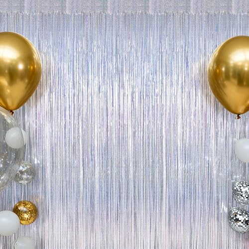 Image of ZATAYE 8 Pack Glitter Silver New Years Eve Foil Curtain Decorations | Glitter Silver, Metallic Foil, 3.28 x 7.05 FT, Tinsel Backdrop, Foil Curtain Streamer, New Years Eve Party