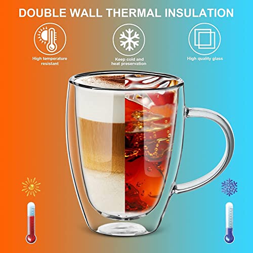 Image of Kamvy Double Walled Glass Coffee Mugs Set of 2, 350 ml Insulated Tea Cups with Handle for Latte, Cappuccino, Espresso, Mocha Dishwasher & Microwave Safe (Double Wall - 350ML)