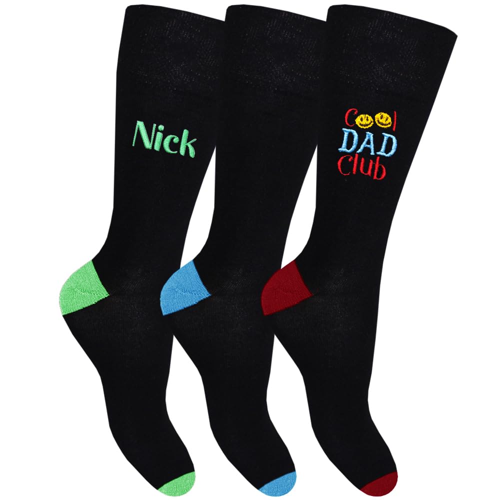 TeddyT's Personalised Cool Dad Club Bamboo Mens Socks (3 Pack) (UK, Numeric, 6, 11, Regular, Regular, Bright Mix)
