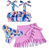 ALISISTER Little Girls Swimsuit Jellyfish 3 Piece Bathing Suits Size 7t Flounce Bikini Tankini Set with Cover Up Skirt Summer Beach Ruffle Swimwear