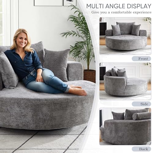 Sillón giratorio grande chenille gris miniatura 6