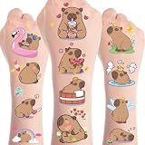 8 Sheets Capybara Birthday Party Decorations 200+ Capybara Temporary Tattoos Funny Animals Stickers Capybara Themed Temporary Tattoos Party Favors Supplies Prizes Rewards