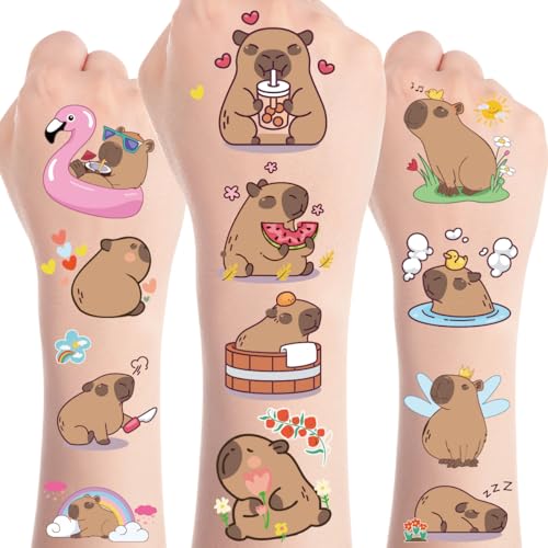 8 Sheets Capybara Birthday Party Decorations 200+ Capybara Temporary Tattoos Funny Animals Stickers Capybara Themed Temporary Tattoos Party Favors Supplies Prizes Rewards