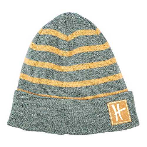 ReHats Berlin Wintermütze Beanie Yuki Geringelt aus recycelter Baumwolle mit Streifen | Logo Patch aus veganem Leder | nachhaltig & fair Made in EU, Farbe:Grün-Beige Cover