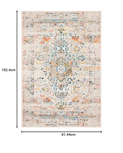 SAFAVIEH Traditional Rug for Living Room Dining Room, Bedroom - Madison Collection, Short Pile, in Cream and Blue, 91 X 152 cm - Image 2