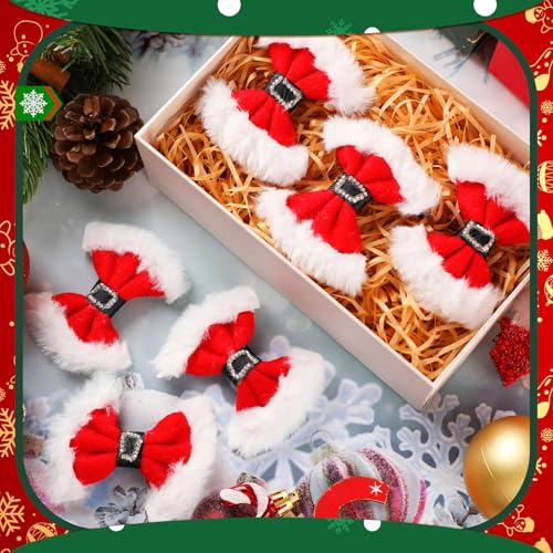 Suncalla 6 Pcs Moños Navideños para el Cabello Clips Santa Claus Accesorios para Mujeres con Lazo de Terciopelo Rojo con Brillo y Pedrería miniatura 4