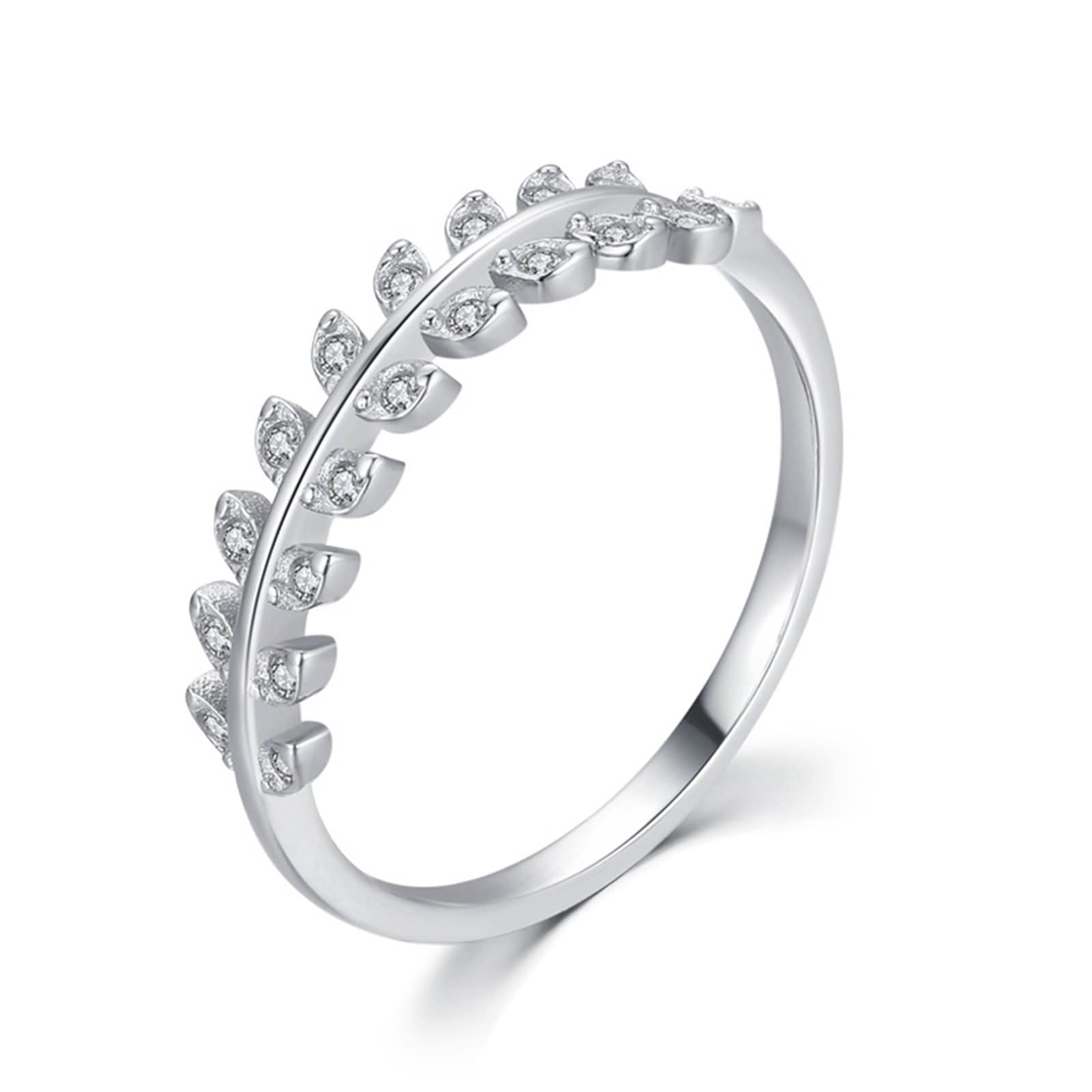 Anelli da promessa da donna, anelli di gioielli per donna Anello con strass a foglia in argento con strass