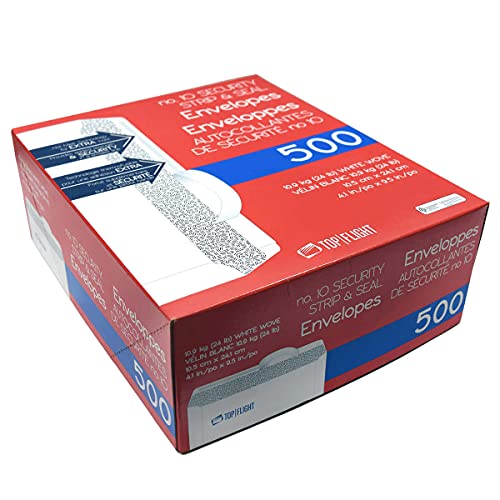 Top Flight PSTF10NWT #10 Envelopes, Strip & Seal, Security Tinted, White Paper, 24 lb, 500 Count image 1