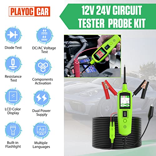 PLAYOCCAR Automotive Circuit Tester Probe Kit, 12V 24V Car Electrical Power System Diagnostic Tool with Built-in Flashlight for Testing AC/DC Voltage, Resistance & Diode - Image 3