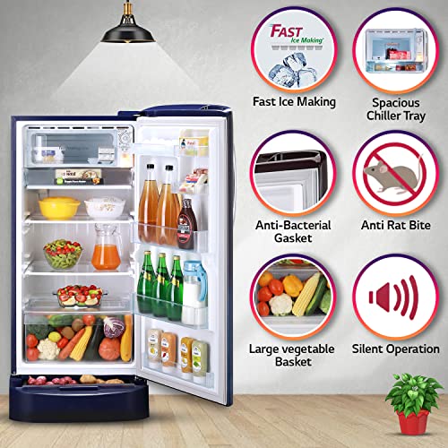 Image of LG 215 L 3 Star Direct-Cool Single Door Refrigerator (GL-D221ABED, Blue Euphoria, Base stand with drawer & Fast Ice Making, 2022 Model)