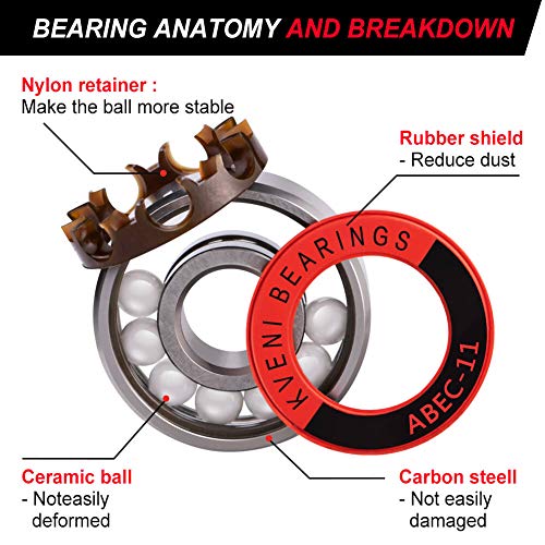 KVENI Premium Skateboard Bearings, Ceramic Ball 608-2rs Bearing – Precision Fask Spin ABEC 11 Bearings for Longboard, Quad Skate, Inline Roller Blades, Scooters, Spinners, fingertip, 8 Pack