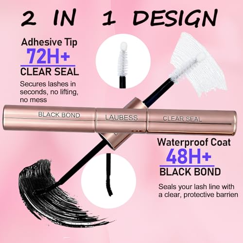 Image of Lash Bond and Seal Lash Glue Waterproof LAUBESS 2-IN-1 Cluster Lash Glue for Eyelash Clusters 72H 10ml (Black /Clear)
